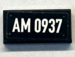 Lego Tile 1 x 2 with White 'AM 0937' Pattern (Sticker) - Set 40448