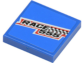 Lego Tile 2 x 2 with 'RACE 555' and Checkered Flag Pattern (Sticker) - Set 8125 / Blue