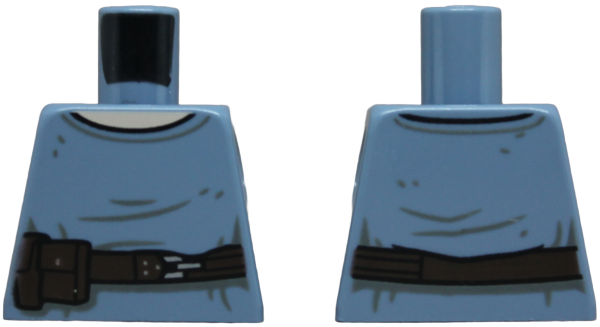 Lego Torso Shirt, Dark Brown Belt with Silver Buckle and Pouches, Light Nougat Neck Pattern (SW Obi-Wan) / Sand Blue