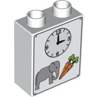 Lego Duplo Brick 1 x 2 x 2 with Clock, Elephant and Carrots Print