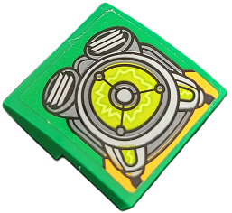 Lego Slope, Curved 2 x 2 x 2/3 with Light Bluish Gray and Dark Bluish Gray Power Unit with Air Vents, Lime Center and Electricity Pattern (Sticker) - Set 76198 / Green