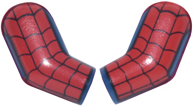 Lego Arm, (Matching Left and Right) Pair with Black and Red Webbing with Straight Sides Pattern / Dark Blue