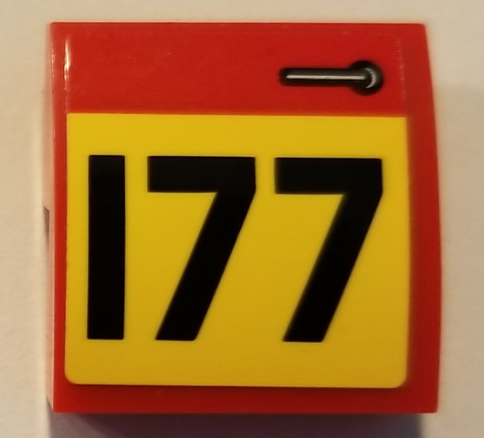 Lego Slope, Curved 2 x 2 x 2/3 with Door Handle and Black Number 177 on Yellow Background Pattern Model Left Side (Sticker) - Set 75894