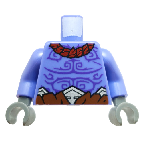 Lego Torso Bare Chest, Dark Purple Markings, Dark Red Necklaces, Reddish Brown Pants print, Blue Violet Arms, Dark Bluish Gray Hands