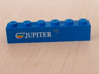 Lego Brick 1 x 6 with White 'JUPITER' Text and Logo Pattern (Sticker) - Set 1955-1 / Blue