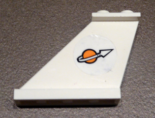 Lego Tail 4 x 1 x 3 with Modified Classic Space Logo Pattern on Left Side (Sticker) - Set 7644 / White