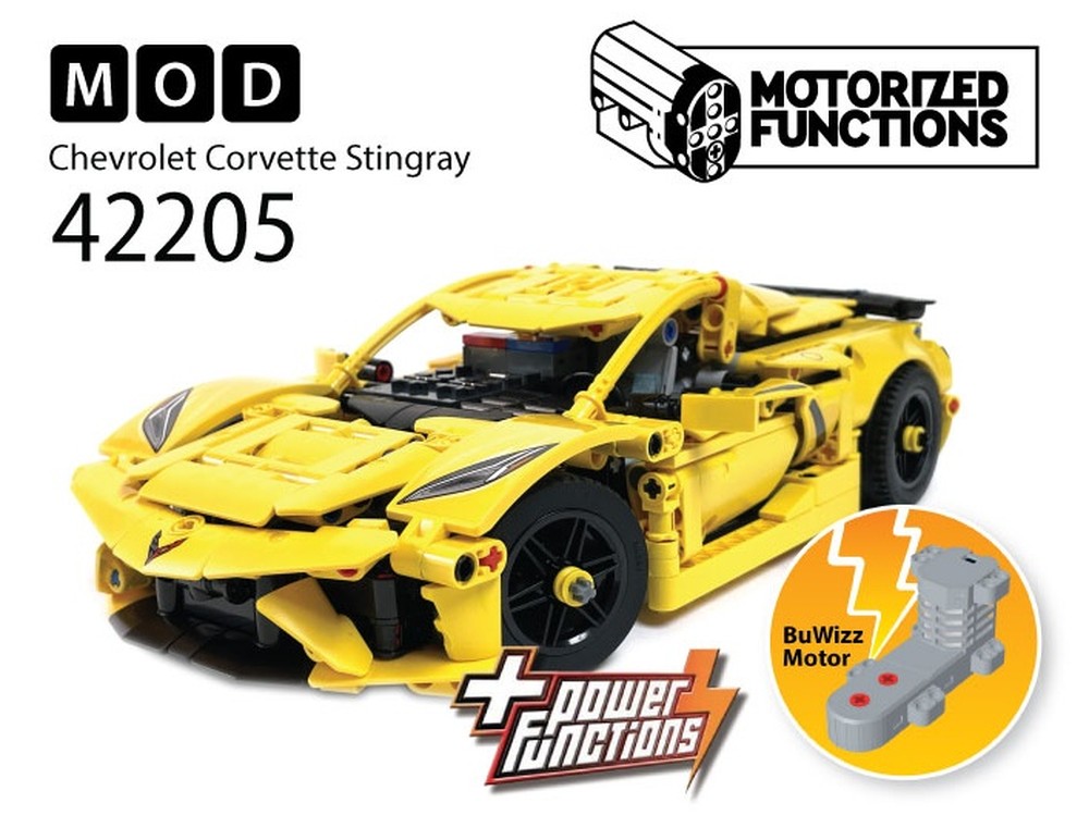 Lego 42205 Chevrolet Corvette Stingray RC MOD for Power Function & BuWizz Mortors