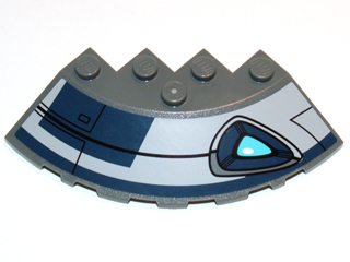 Lego Brick, Round Corner 6 x 6 with Slope 33 Edge, Facet Cutout with Blue Eye and Black Lines Pattern Model Left Side (Sticker) - Set 75013