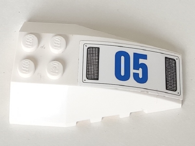 Lego Wedge 6 x 4 Triple Curved with Blue '05' and Black Grilles Pattern Model Left Side (Sticker) - Set 60166 / White
