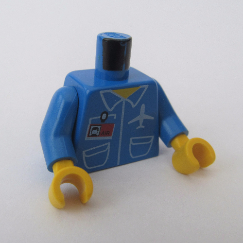 Lego Torso Jacket, Pockets, ID and Plane Logo Print, Blue Arms, Yellow Hands / Blue