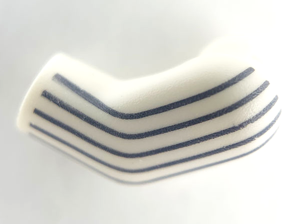 Lego Arm, Left with 6 Dark Bluish Gray Pinstripes Pattern / White