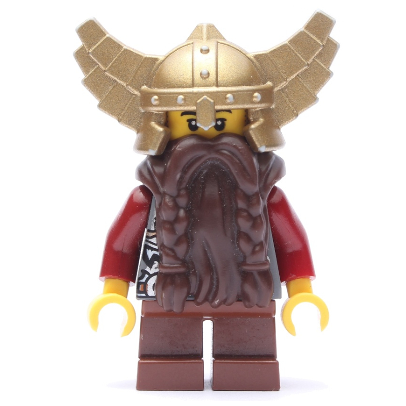 Lego Dwarf, Dark Brown Beard, Metallic Gold Winged Helmet