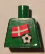 Lego Torso Soccer Danish Goalie, Danish Flag Sticker Front, White Number Sticker Back Pattern (specify number in listing) / Green