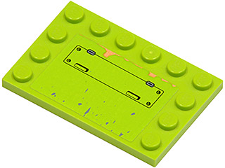 Lego Tile, Modified 4 x 6 with Studs on Edges with Hatch, Rust and Splatters Pattern (Sticker) - Set 8964 / Lime