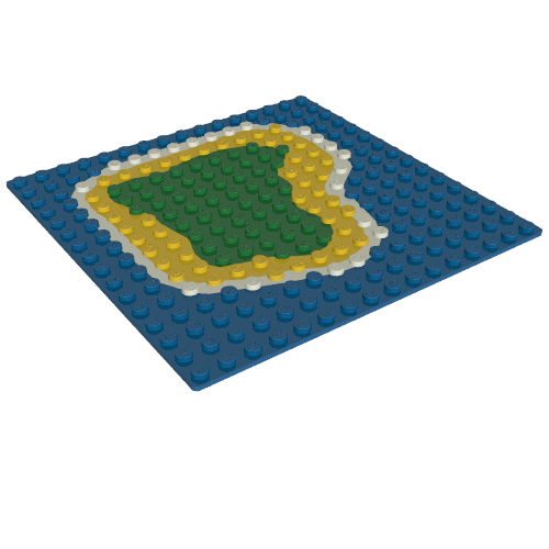Lego Baseplate 16 x 16 with Island on Blue Water Print / Light Gray