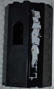 Lego Panel 3 x 4 x 6 with Window with 5 Metal Plates Wall Repairs Pattern on Left Side (Sticker) - Set 2505 / Black