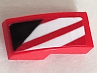 Lego Slope, Curved 2 x 1 x 2/3 with White Stripes and Black Triangle Pattern Model Left Side (Sticker) - Set 75886