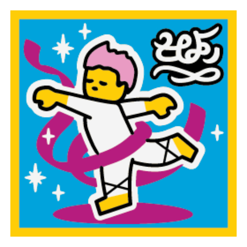 Lego Tile 2 x 2 with Ballet Dance print / Yellow