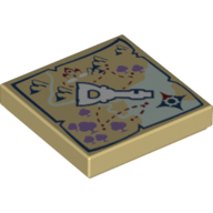 Lego Tile 2 x 2 with Elven Key Map Print / Tan