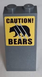 Lego Slope 75 2 x 2 x 3 - Solid Studs with Black 'CAUTION!', 'BEARS' and Black Bear with Claw Scratch Marks Pattern (Sticker) - Set 60188