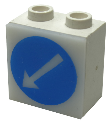 Lego Electric, Light 1 1/8 x 2 x 1 2/3 Cabinet with Lamp Holes (Sign Back) with Milky White Electric, Light 2 x 2 Clip-On Plate with Blue Circle and White Arrow Pattern (2383 / 2384pb06)
