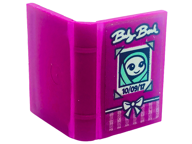 Lego Minifigure, Utensil Book 2 x 3 with 'Baby Book' and Baby Photo with Date 10/09/17 Pattern (Sticker) - Set 41318 / Magenta