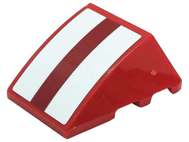 Lego Wedge 4 x 3 Triple Curved No Studs with Red and White Stripes Pattern (Sticker) - Set 41685 / Red