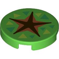 Lego Tile Round 2 x 2 with Black/Nougat Star, Green/Lime Triangles (Fossil Dig) Print
