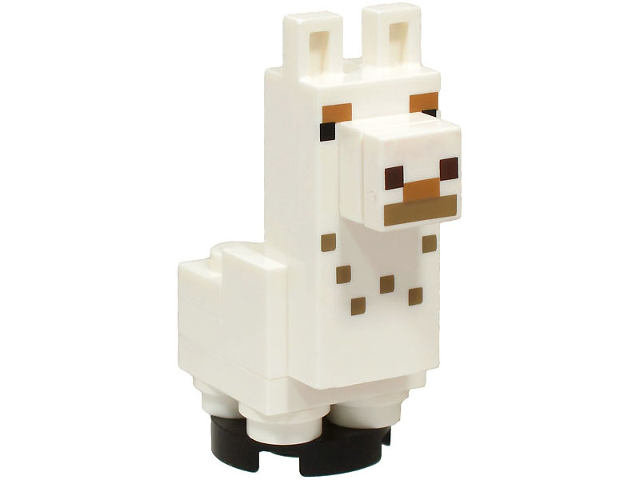 Lego Minecraft Alpaca / Llama, Baby, White with Dark Tan Spots, Studs on Back - Brick Built