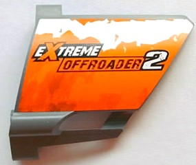 Lego Technic, Panel Fairing #22 Large Short, Small Hole, Side A with 'EXTREME OFFROADER 2' on Orange and White Splatter Pattern (Sticker) - Set 8297