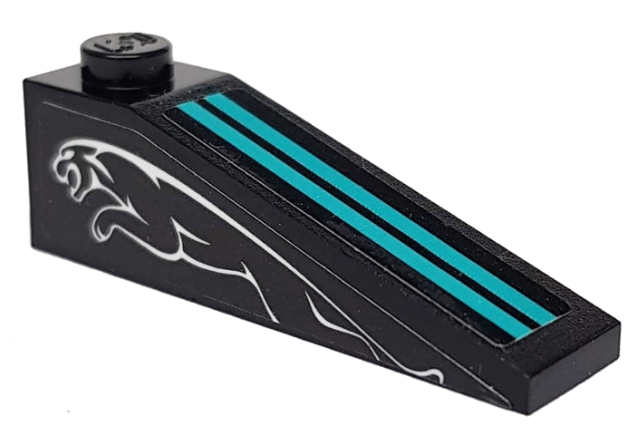 Lego Slope 18 4 x 1 with Two Medium Azure Stripes and Leaping Jaguar on Black Background Pattern on Both Sides (Stickers) - Set 76898