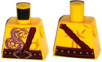 Lego Torso Bare Chest Muscles, Dark Purple Snake Tattoo, Copper Snake Buckle, Dark Red Shoulder Strap, Scar on Back Pattern / Yellow