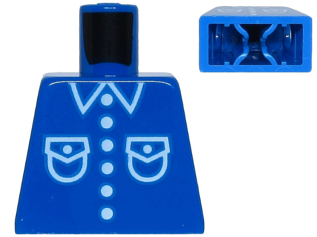 Lego Torso Shirt with White Pockets, Buttons, and Collar Pattern (Reissue) / Blue