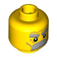 Lego Minifig Head Soldier, Dual Sided, Thick Moustache and Eyebrows, Determined / Angry Print [Blocked Open Stud] / Yellow
