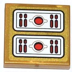 Lego Tile 2 x 2 with Red Light Bars and Circles Pattern (Sticker) - Set 70505 / Pearl Gold