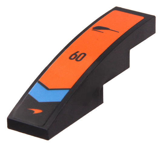 Lego Slope, Curved 4 x 1 with Orange Stripe, Dark Azure Chevron, McLaren Logo and '60' Pattern (Sticker) - Set 30683