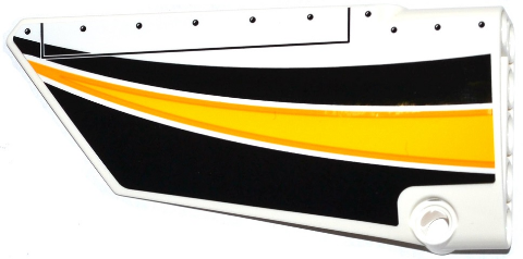 Lego Technic, Panel Fairing #17 Large Smooth, Side A with Yellow, Orange and White Stripes on Black Background Pattern (Sticker) - Set 42044 / White