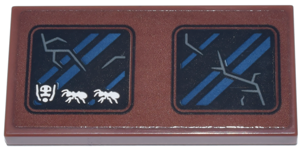 Lego Tile 2 x 4 with Black Windows, Blue Striped Reflections, Dark Bluish Gray Cracks, and White Ants Pattern (Sticker) - Set 76266