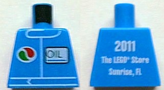 Lego Torso Octan Logo and Upright Font 'OIL' on Front, '2011 The LEGO Store Sunrise, FL' on Back Pattern / Blue