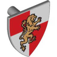 Lego Shield Triangular with Gold Lion on Red/White Quarters Print / Light Bluish Gray