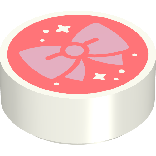 Lego Tile Round 1 x 1 with Bright Pink Bow on Coral Background Print / White