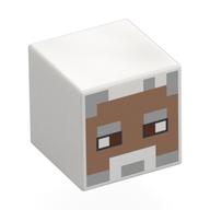 Lego Minifig Head Special, Cube with Pixelated Medium Brown Face, White Moustache, Light Bluish Grey Eyebrows Print