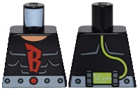 Lego Torso Batman Shirt with Muscles Outline and Red 'B', Silver Belt and Lime Hose on Reverse Pattern / Black