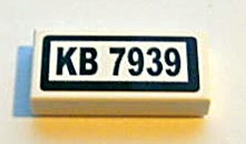 Lego Tile 1 x 2 with Black 'KB 7939' on White Background Pattern (Sticker) - Set 7939