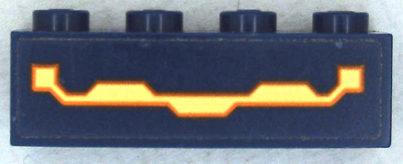 Lego Brick 1 x 4 with Bright Light Yellow and Orange Circuitry Pattern (Sticker) - Set 70357 / Dark Blue