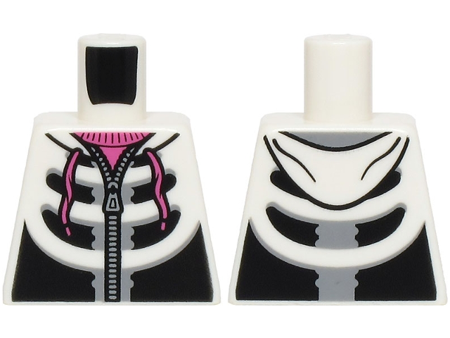 Lego Torso Black and Light Bluish Gray Hoodie with Zipper and Skeleton Ribs, Dark Pink Laces and Shirt Pattern (BAM) / White