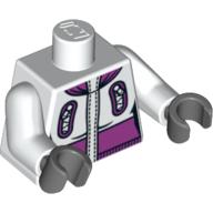 Lego Torso Jacket, Zipper Pockets with Magenta Collar and Waist Print, White Arms, Dark Bluish Gray Hands / White