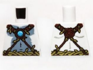 Lego Torso Bare Gray Chest, Rope and Vine Belt and Necklace with Blue Round Jewel (Chi) Pattern / White