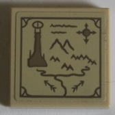 Lego Tile 2 x 2 with Dark Tan Map with Tower (Barad-dûr), Mountains, Compass Rose and Text Pattern (Sticker) - Set 10316