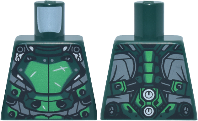 Lego Torso Armor with Bright Green Plates, Dark Bluish Gray Trim and Silver Clasps and Scratches Pattern / Dark Green